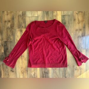 Talbots Burgundy Knit Sweater Bow Cuff Sleeves Soft Classic Women’s Large